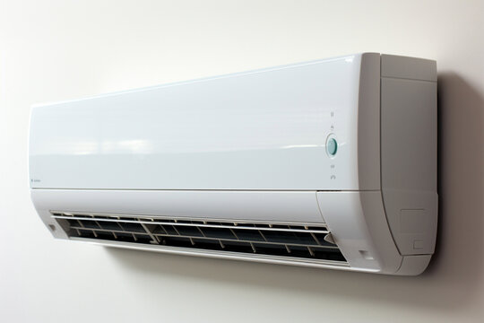 Modern cooling Split AC on white wall, surrounded by a subtle blur Generative AI