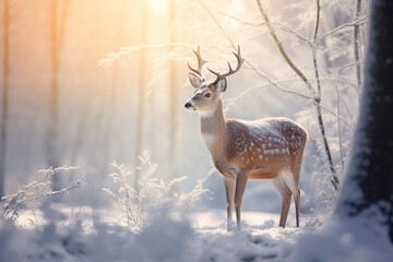 Beautiful deer in nature in winter.