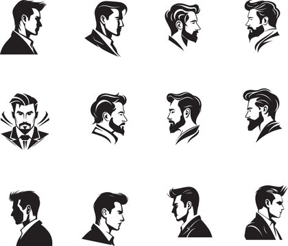 set of silhouettes businessmen top head boy vector professional design pack