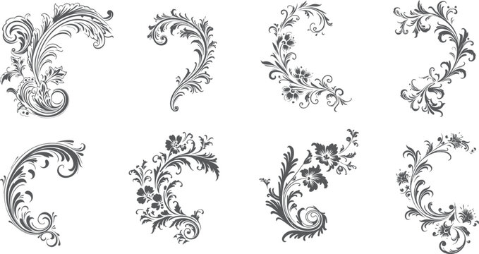 set of elements natural floral flowers vintage corner graphic design pack