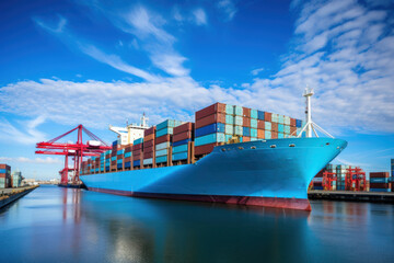 Naklejka premium Big transport ship with containers with goods on the open sea. Generative AI
