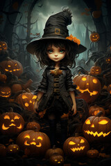 Halloween witch with pumpkin
