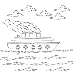 Design illustration ship outline coloring page