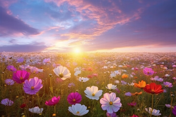 field of coreopsis flower at sunset