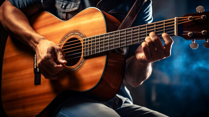 Obraz premium man sitting playing a guitar 