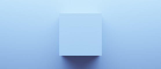 Abstract blue minimal background with cube or square in the middle with copy space for text