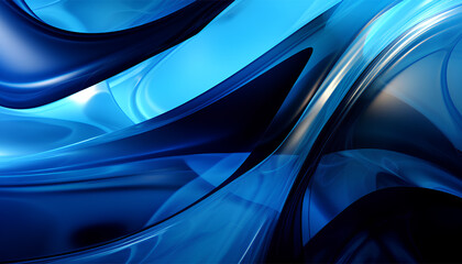 Abstract waves, dark blue background, 3D Render