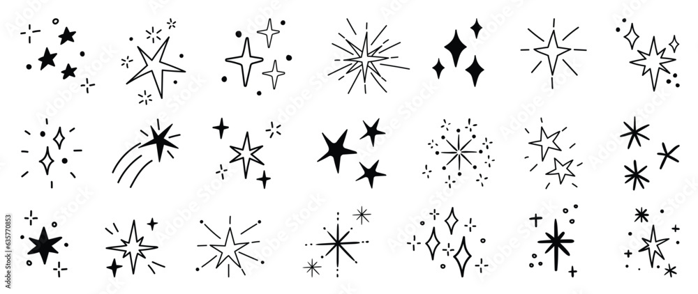 Canvas Prints set of cute sparkle doodle element vector. hand drawn doodle style collection of different sparkle, 