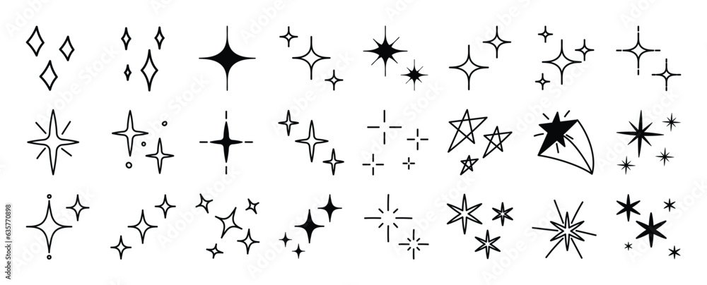 Canvas Prints set of cute sparkle doodle element vector. hand drawn doodle style collection of different sparkle, 