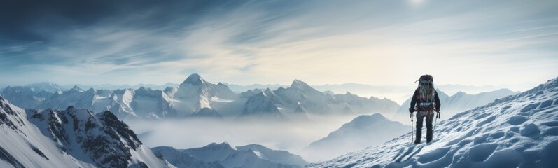 Fototapeta na wymiar Mountaineering winter banner