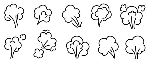 Set of cute smoke doodle element vector. Hand drawn doodle style collection of different cloud, smoke, farting. Illustration design for print, cartoon, card, decoration, sticker, icon, comic.