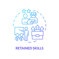 2D gradient retained skills thin line icon concept, isolated vector, blue illustration representing unretirement.