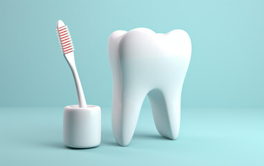 Toothpaste brush with a 3D design of white teeth in a white background