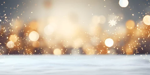 Rollo Abstract background Christmas lights in winter landscape with snow, lights bokeh blurred background, AI generate © Black Pig