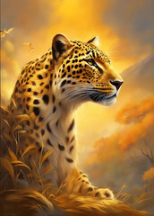 leopard portrait , golden tones