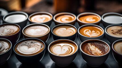 Many cups of cappuccino.