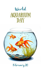 A fish bowl with three goldfish in it. Digital image. World Aquarium Day.