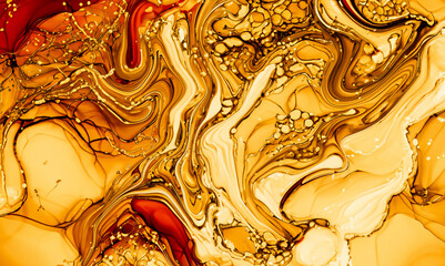 Abstract background. Mixed colors, golden and colorful. Liquid and fluid marble. AI generative