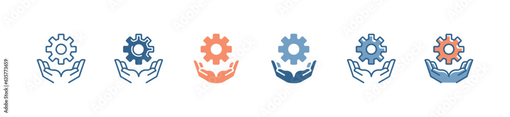 Poster setting gear with hands icon vector. configure management gears organization control symbol illustration for web and app