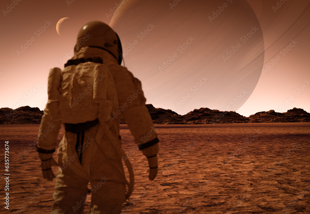Wall mural astronauts on alien planet, 3d illustration