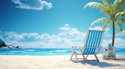 summer beach chairs and umbrellas on the beach, generative ai