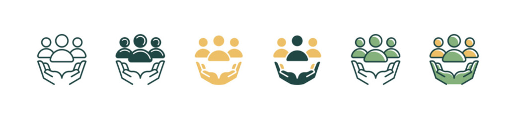 hand care with organization group people icon set business society management human communication symbol illustration