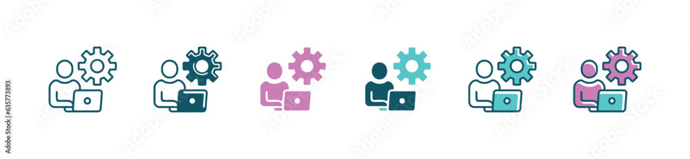 Aufkleber organization manager manages business resouce icon vector people teamwork structure setting with cogwheel symbol illustration for web and app