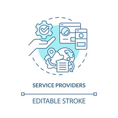2D editable service providers thin line icon concept, isolated vector, blue illustration representing vendor management.