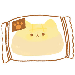 melon pang Japan Bread bun funny cat in package doodle neko pang cute food breakfast watercolor - obrazy, fototapety, plakaty