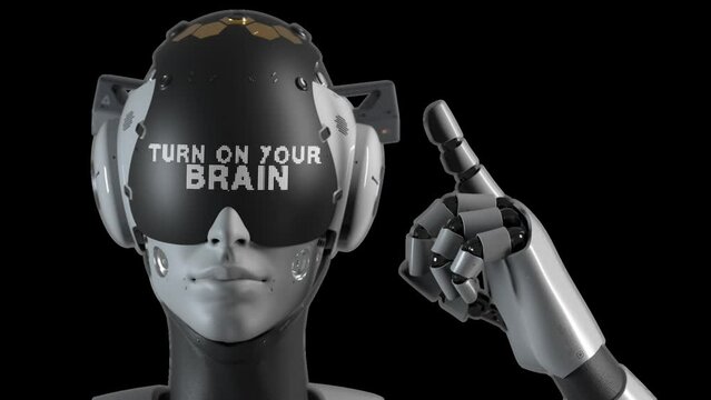 the robot makes a gesture indicating the information on the display "turn on the brains" has an alpha channel