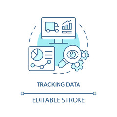 2D editable tracking data thin line icon concept, isolated vector, blue illustration representing vendor management.