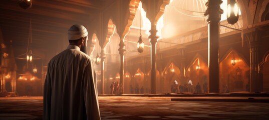 Muslim preacher at royal mosque. Islam religion concept. Generative AI.	
