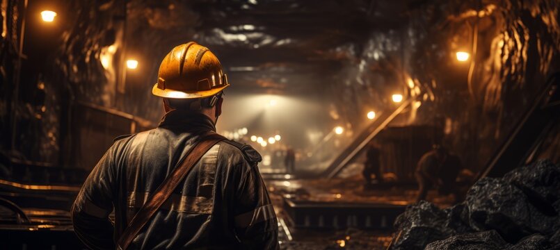 Mining at underground mine tunnel. Generative AI technology.