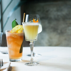 Refreshing cocktails on a table