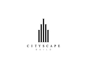 Abstract building logo design. Design for real estate, architecture, construction, cityscape and skyscraper.