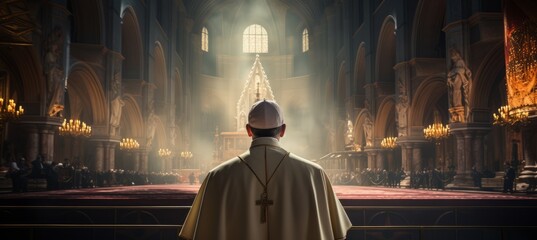 Pope leading the worship at the church. Generative AI technology. - obrazy, fototapety, plakaty