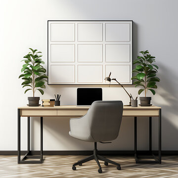 Mockup of a call center workplace in a minimalist style. Isolated.