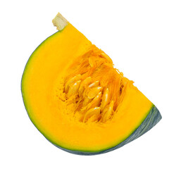 Slice green pumpkin isolated on white background