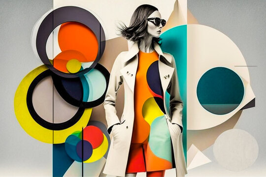 Collage, montage, avec formes et ronds sur le th&egrave;me de la mode - G&eacute;n&eacute;rative iA