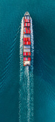 banner,Top view of cargo container ship carrying container and running for export goods from cargo yard port to custom ocean concept technology transportation , customs clearance. forwarder - obrazy, fototapety, plakaty