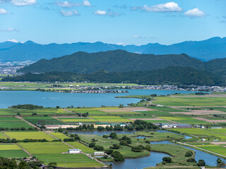 Fototapeta premium 近江八幡の八幡山からの眺め 西の湖方面 滋賀県近江八幡市