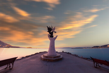The Hand of Peace sculpture at the seafront in city centre of Kusadasi