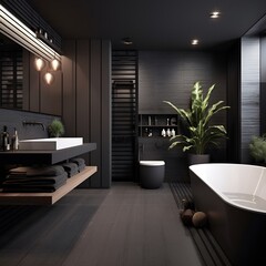 light modern bathroom with dark decor