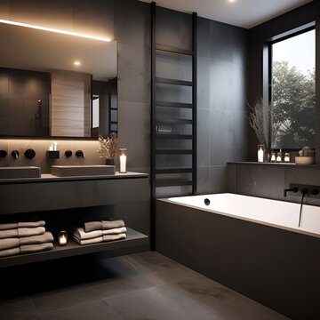 light modern bathroom with dark decor