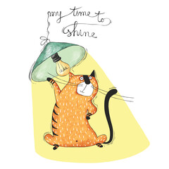 Funny Orange Expressive Cat Illustration