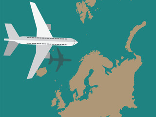 airplane and map vector flat illustration