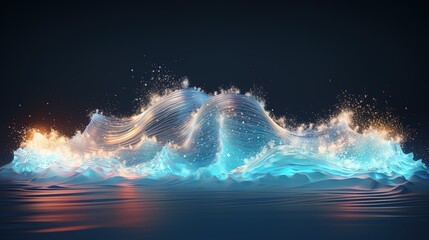 Neon wave, dark abstract background. AI generation