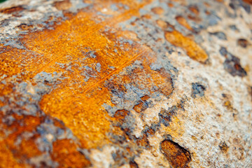 Eroded metallic texture, abstract rusty background. Corrosion spots on metal close-up.
