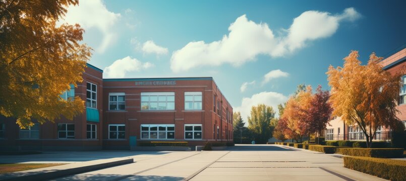 University school buildings area. Generative AI technology.