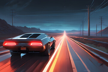 Fototapeta premium car driving on highway at night. Generative AI